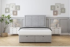 Sloomy Lancaster Silver Plush Ottoman Bed Base With 26" Strutted Headboard 5' King | Silver | Silver | King | 1