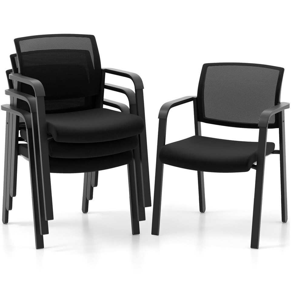 image 1 of COSTWAY Set of 2 Meeting Waiting Room Office Chairs Stackable Black