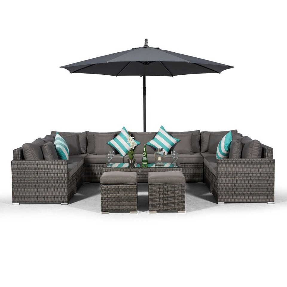 image 1 of Havana 9 Seat Rattan Sofa Conversation Set w/ Coffee Table and 2 Stools Grey | Grey
