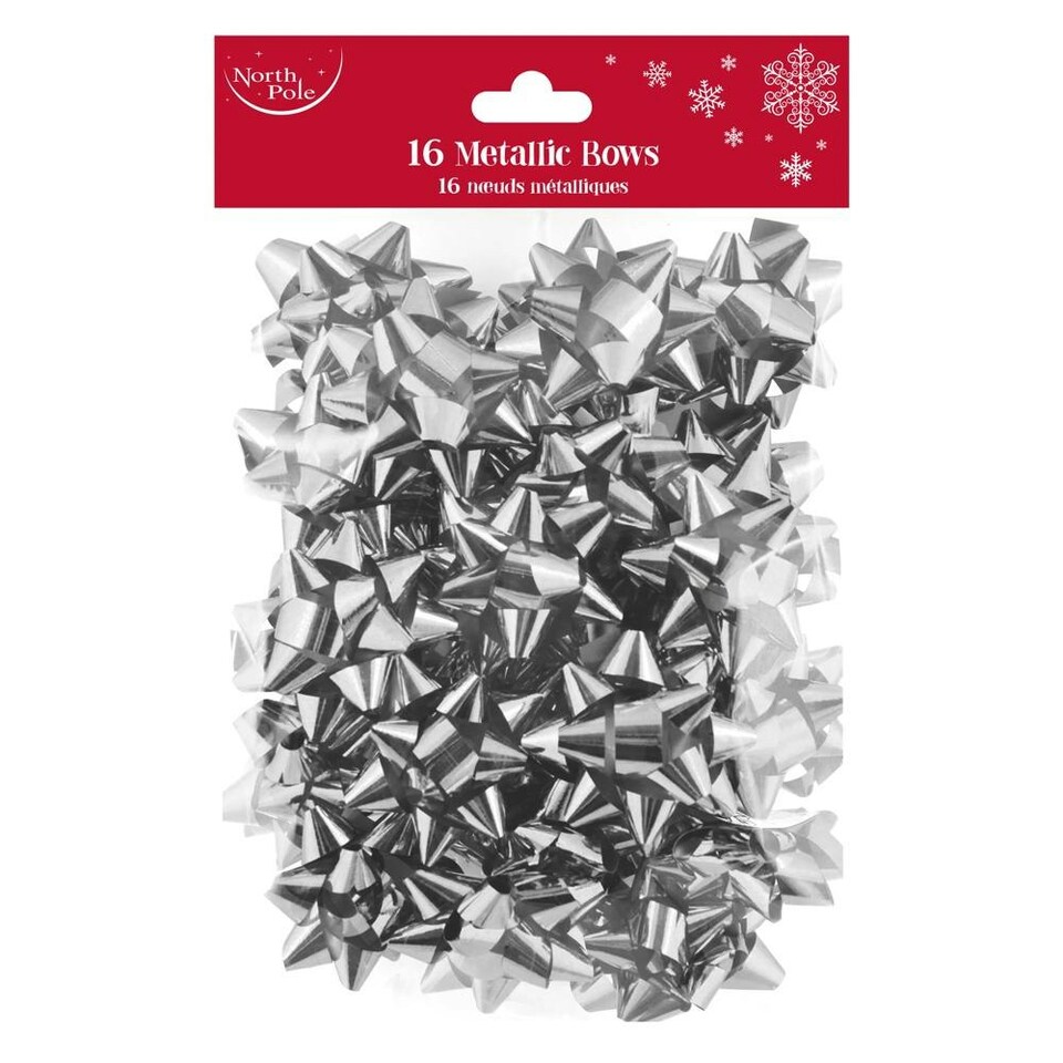 image 1 of Pack of 16 Silver Metallic Christmas Bows