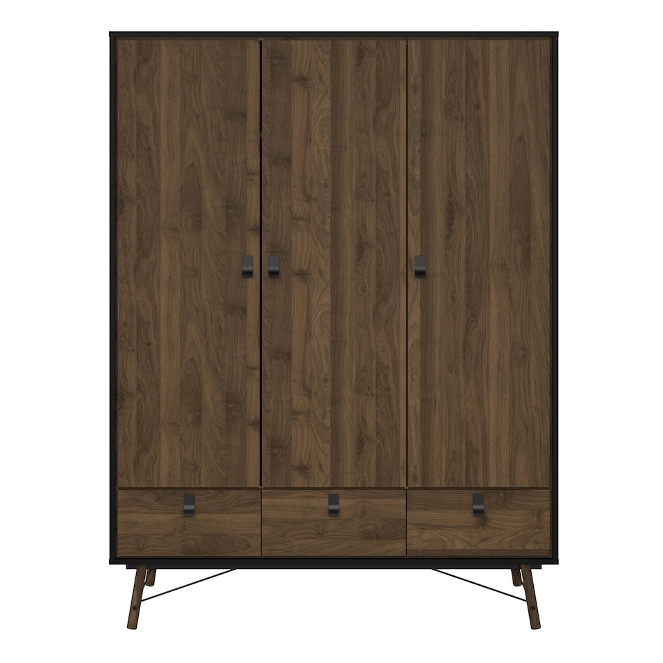 image 1 of Ry Wardrobe 3 Doors 3 Drawers in Matt Black Walnut