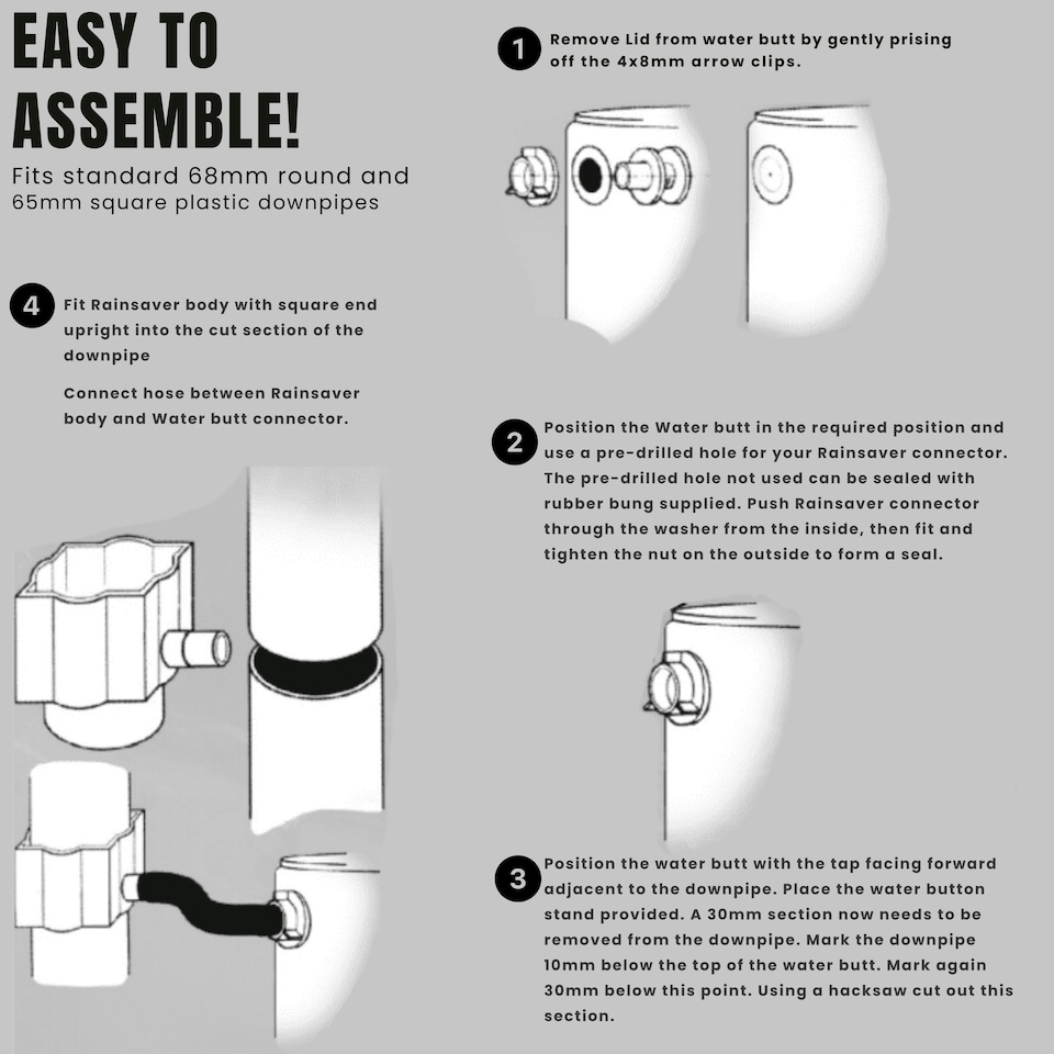 image 1 of Water Butt Kit with Tap, Diverter & Bio Cleaner – Rainwater Collector for Garden, Balcony & Terrace – Durable Plastic Water Storage Tank | Black | 210L