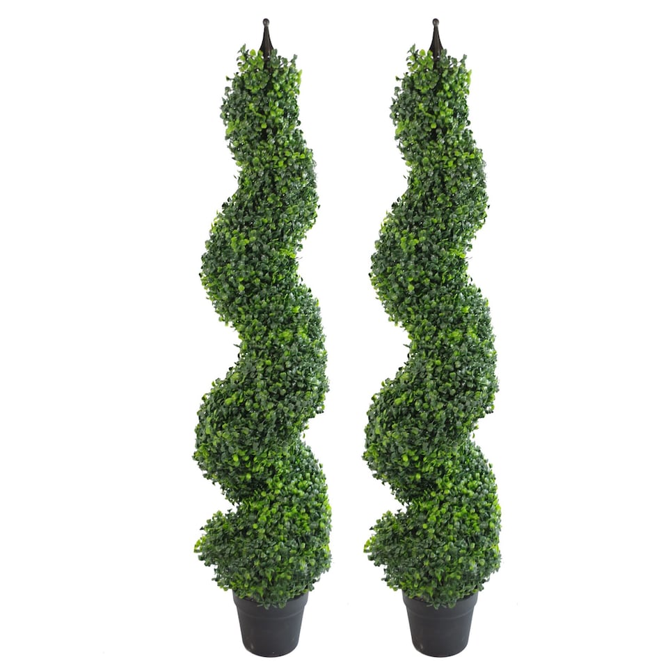 image 1 of Artificial Boxwood Spiral Tree Topiary Spiral Metal Top 120cm Tall | Green | 4ft