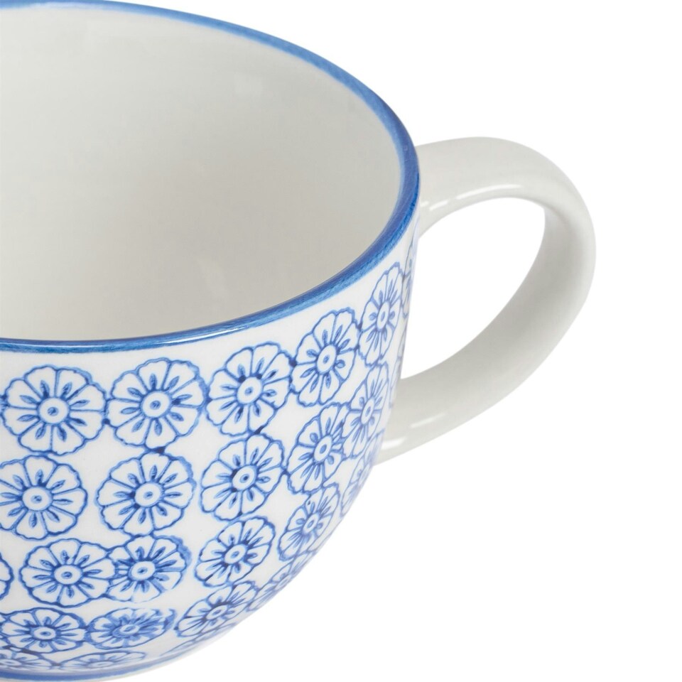 image 1 of Nicola Spring Hand-Printed Cappuccino Cups - 250ml - Navy - Pack of 6