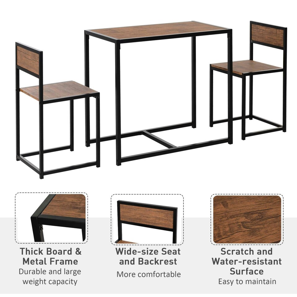 image 1 of HOMCOM 3 Piece Dining Table Set with Metal Frame Natural