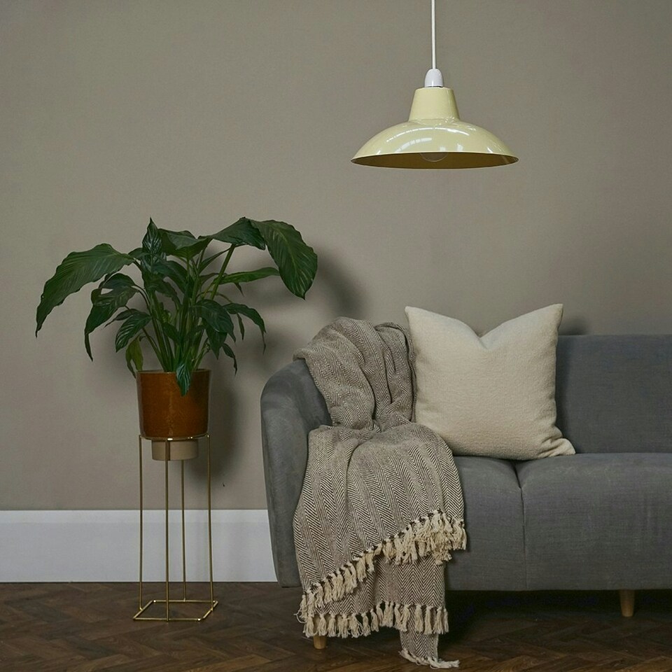 image 1 of ValueLights Retro Style Gloss Cream Metal Easy Fit Ceiling Pendant Light Shade - Complete with a 10w LED Bulb 3000K Warm White