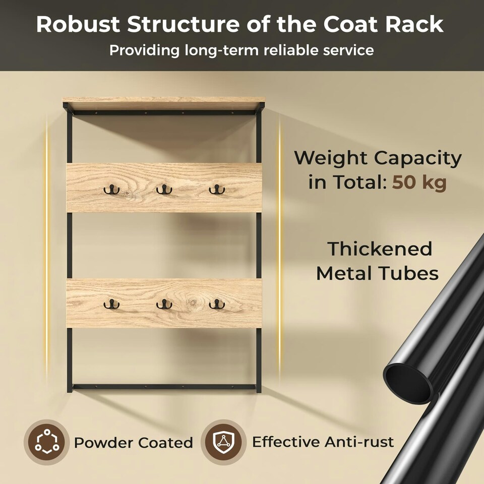image 1 of COSTWAY Entryway Coat Rack Wall Mounted Coat Rack w/6 Hooks N/A | One Size
