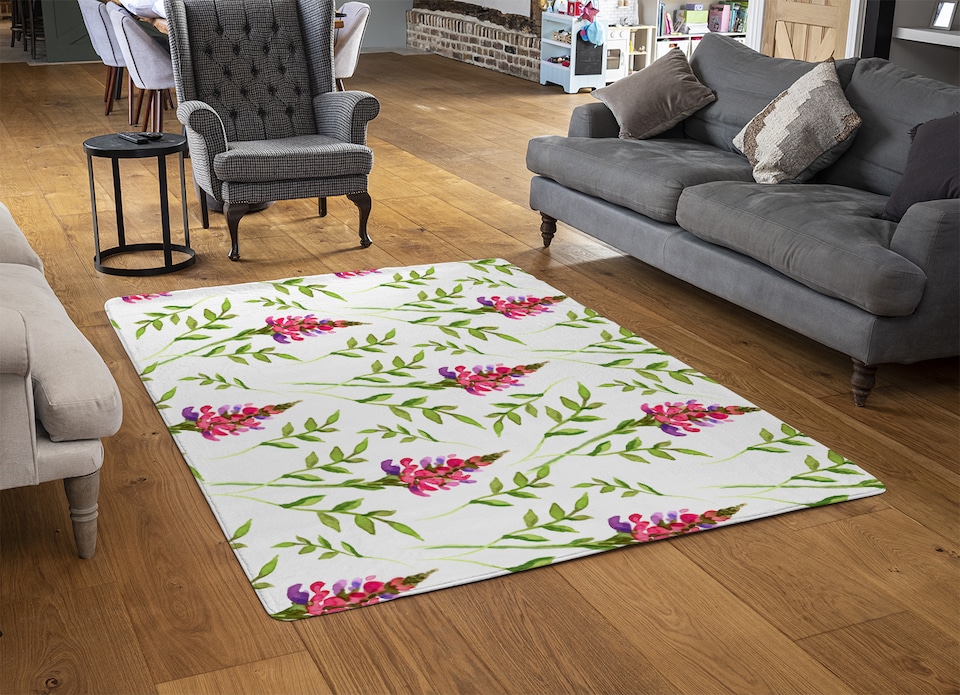 image 1 of Pink & Green Leaves Rug | Multi