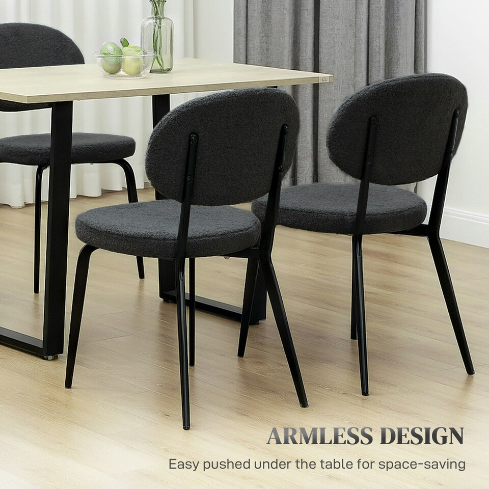image 1 of HOMCOM Set of 4 Sherpa Dining Chairs Boucle Kitchen Chairs with Back 
