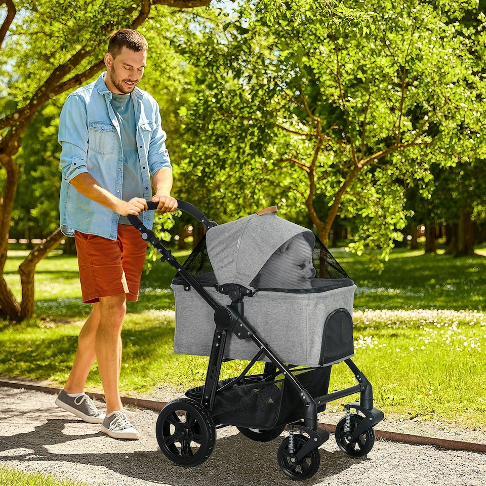 image 1 of PawHut Pet Stroller Foldable Dog Cat Travel Carrying Bag for Small Dogs