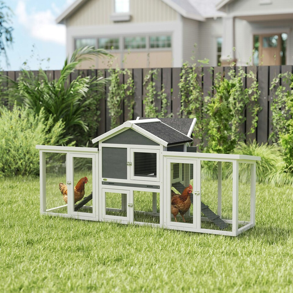 image 1 of PawHut Wood Chicken Coop Hens Cage Poultry House with Nesting Boxes Run