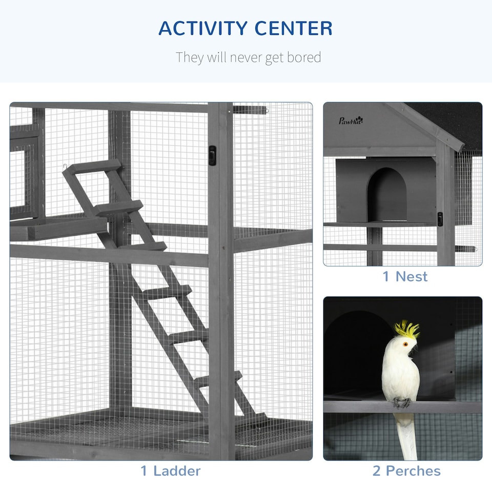 image 1 of PawHut Bird Cage Wooden Aviary for Canary Cockatiel Parrot w/ Wheels Tray