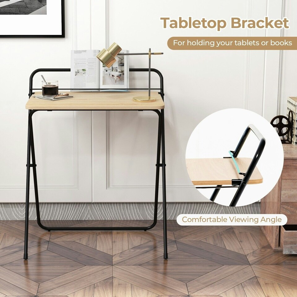 image 1 of COSTWAY 60CM Folding Computer Desk with Tablet Bracket Natural N/A