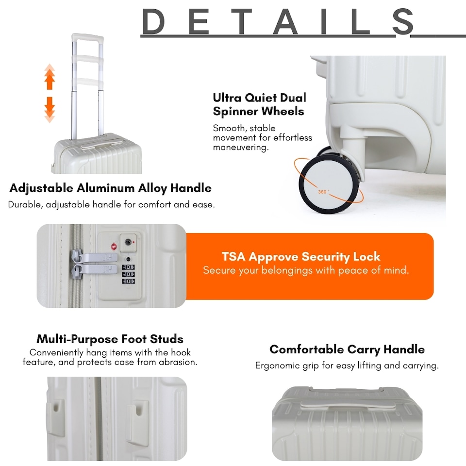 image 1 of 3 Piece Luggage Set with Vanity Case, Carry-On & Large Suitcase | White | Off White