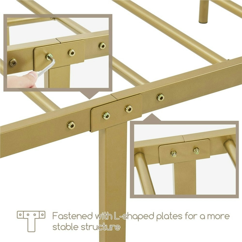 image 1 of Yaheetech Metal Platform Bed Frame with Cloud-inspired Design Headboard Antique Gold, 3ft Single