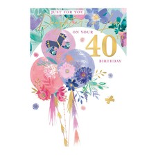 Words 'n' Wishes Daughter in Law 40th Birthday Card, Floral Design with Gold Foil, Pink and Purple