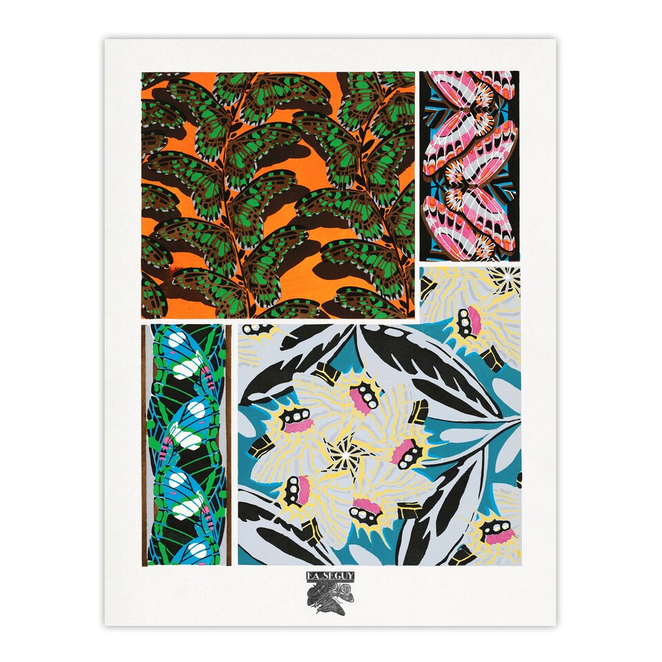 image 1 of Bright Vintage Butterfly Patterns Vintage Wall Art Print Seguy 18x24"