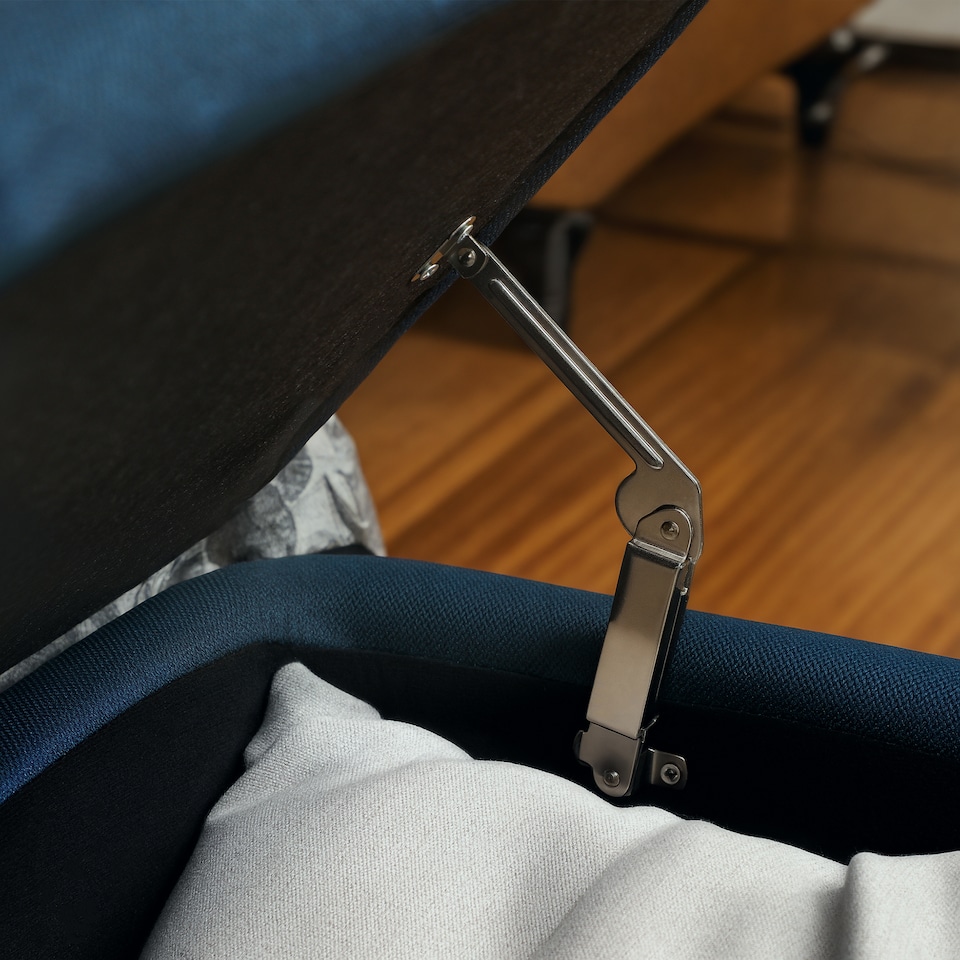 image 1 of HOMCOM Storage Ottoman Bench, Linen Fabric Footstool with Steel Legs Blue