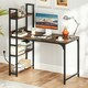 image 3 of COSTWAY Computer Desk Writing Desk with Power Strip Brown Brown