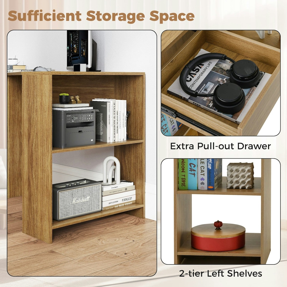 image 1 of COSTWAY L-Shaped Computer Desk Corner Table w/Storage Natural Brown