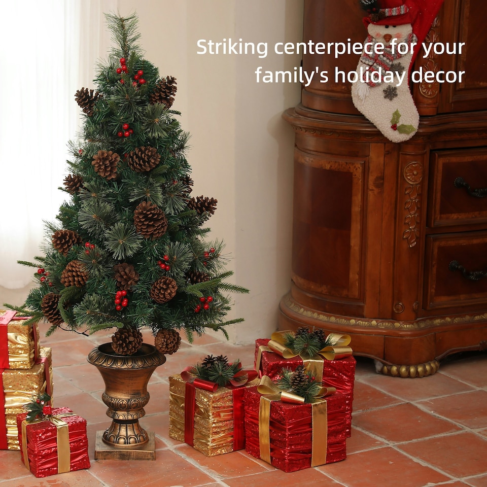 image 1 of HOMCOM 4ft Artificial Christmas Tree with 60 Warm White LED Lights