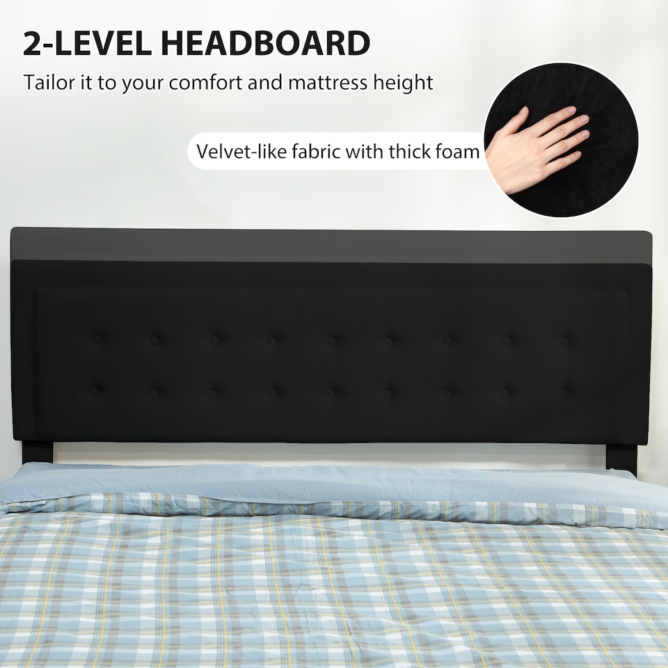 image 1 of HOMCOM King Size Bed Frame with Storage and Adjustable Headboard, Black | Black