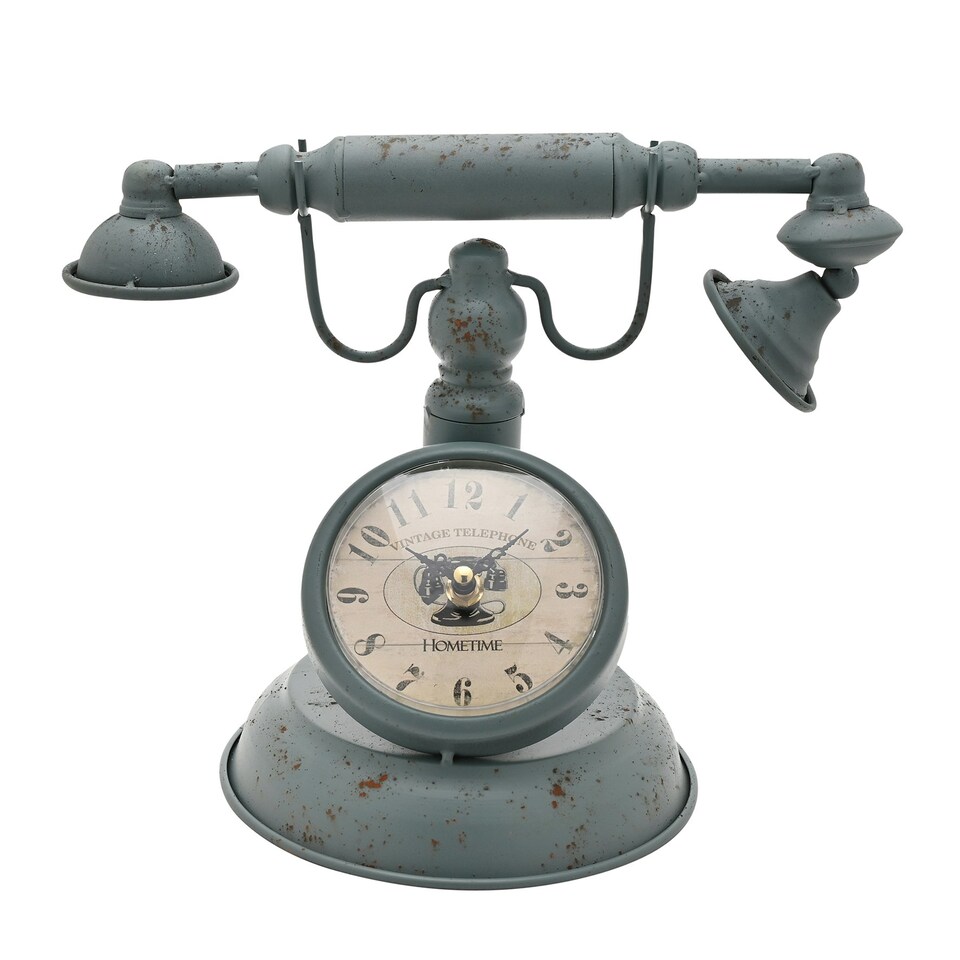 image 1 of Hometime Metal Mantel Clock - Old Fashioned Telephone Green