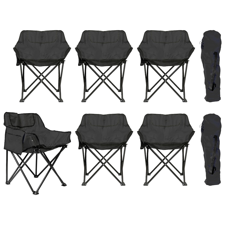 image 1 of Harbour Housewares Premium Folding Camping Chairs with Pockets & Carry Bag - Black - Pack of 6 | Black | Black