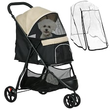 PawHut Dog Stroller for XS Dogs, S Dogs, Cats with Rain Cover - Khaki