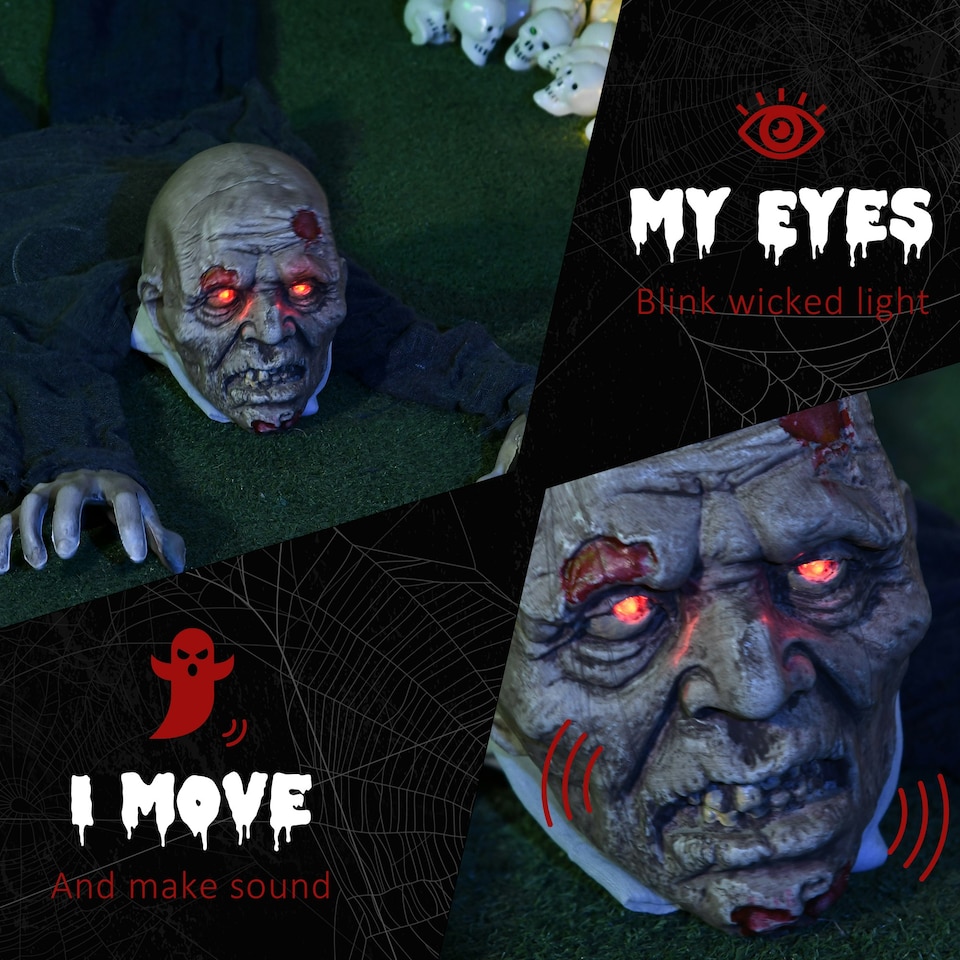 image 1 of HOMCOM 5.2ft Halloween Outdoor Decoration Crawling Zombie, Sound Activated