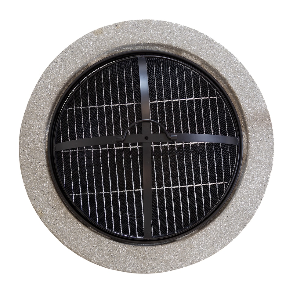 image 1 of Charles Bentley 60cm Round Magnesia Fire Pit with Mesh Cover Cooking Grill