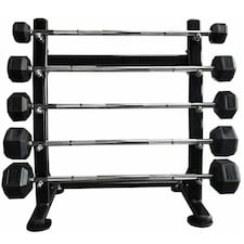 BARBELL RACK WITH 5 HEX RUBBER BARBELLS Standard