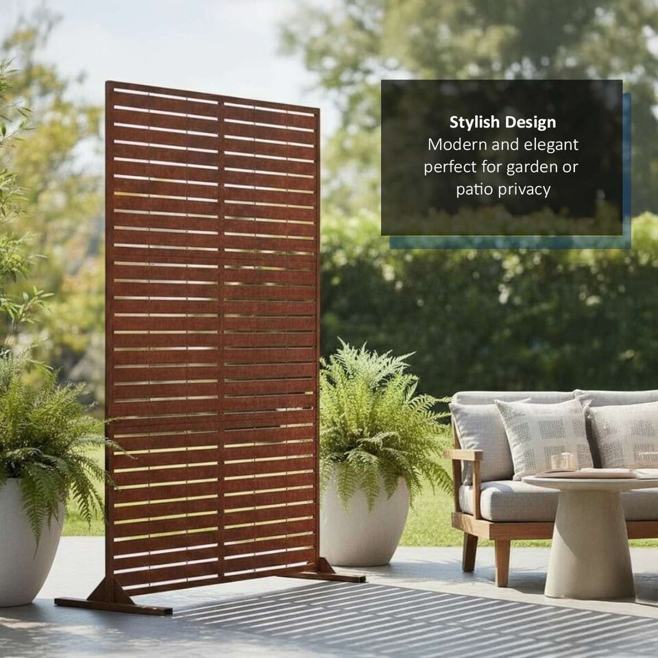 image 1 of Nicoman Metal Slat Indoor Outdoor Privacy Screen with Stand | Bronze | Rusted | 1