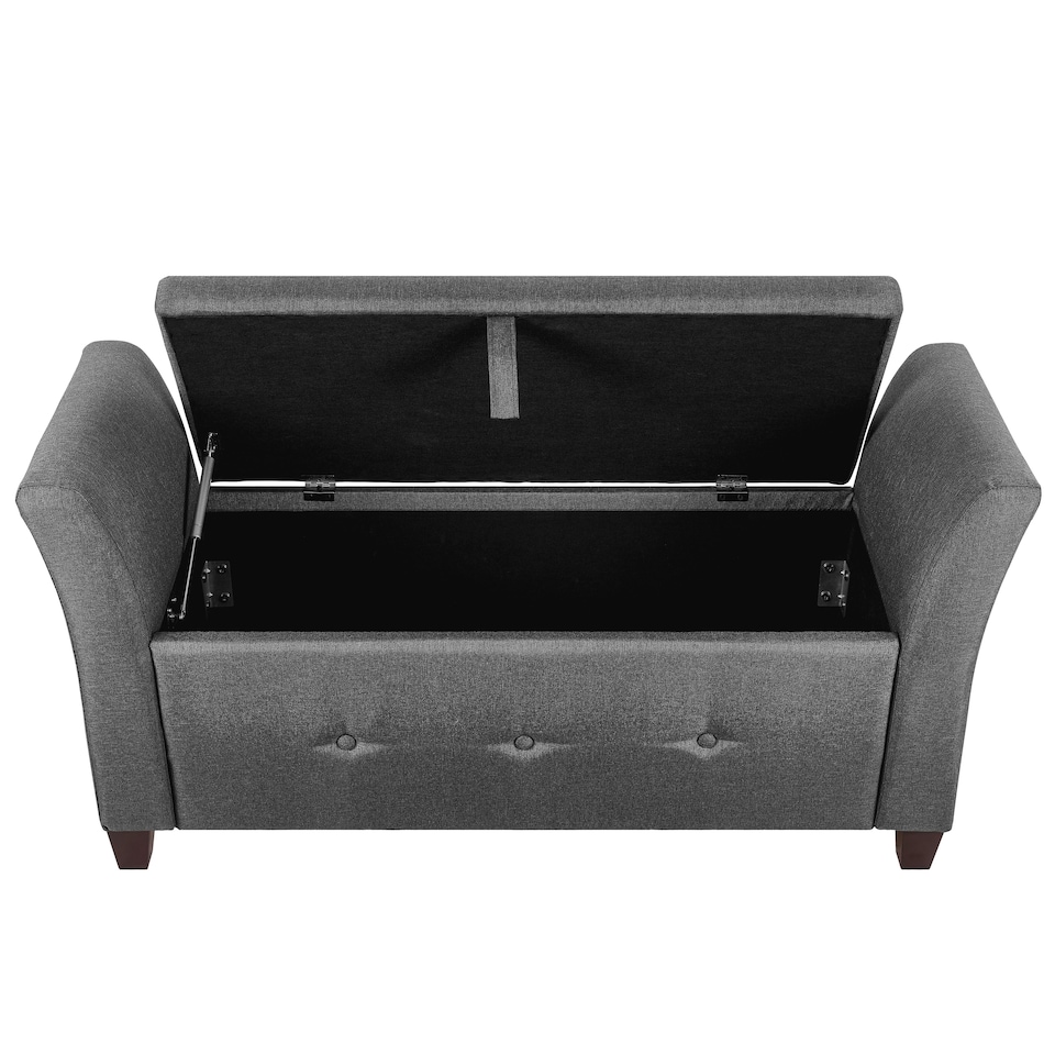 image 1 of Vida Designs Seville Storage Ottoman Bedroom Hallway Chest Bench, Dark Grey Linen Grey | Dark Grey Linen