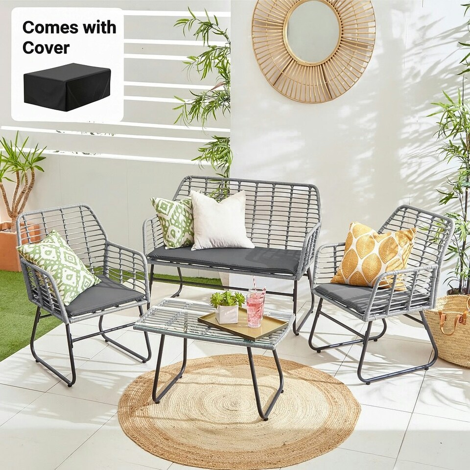image 1 of Neo Grey 4 Piece Bamboo Style Table & Chairs Set With Cover