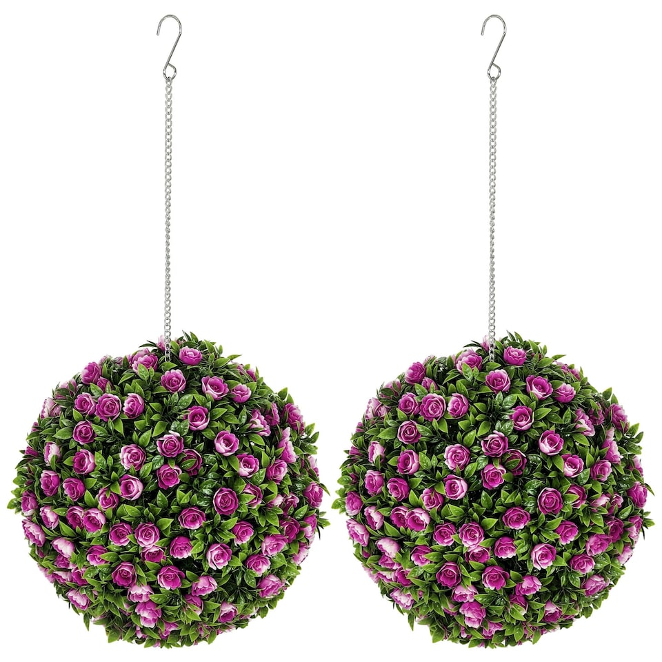 image 1 of HOMCOM Set of 2 Artificial Plant Topiary Rose Balls, Faux Plants, Purple