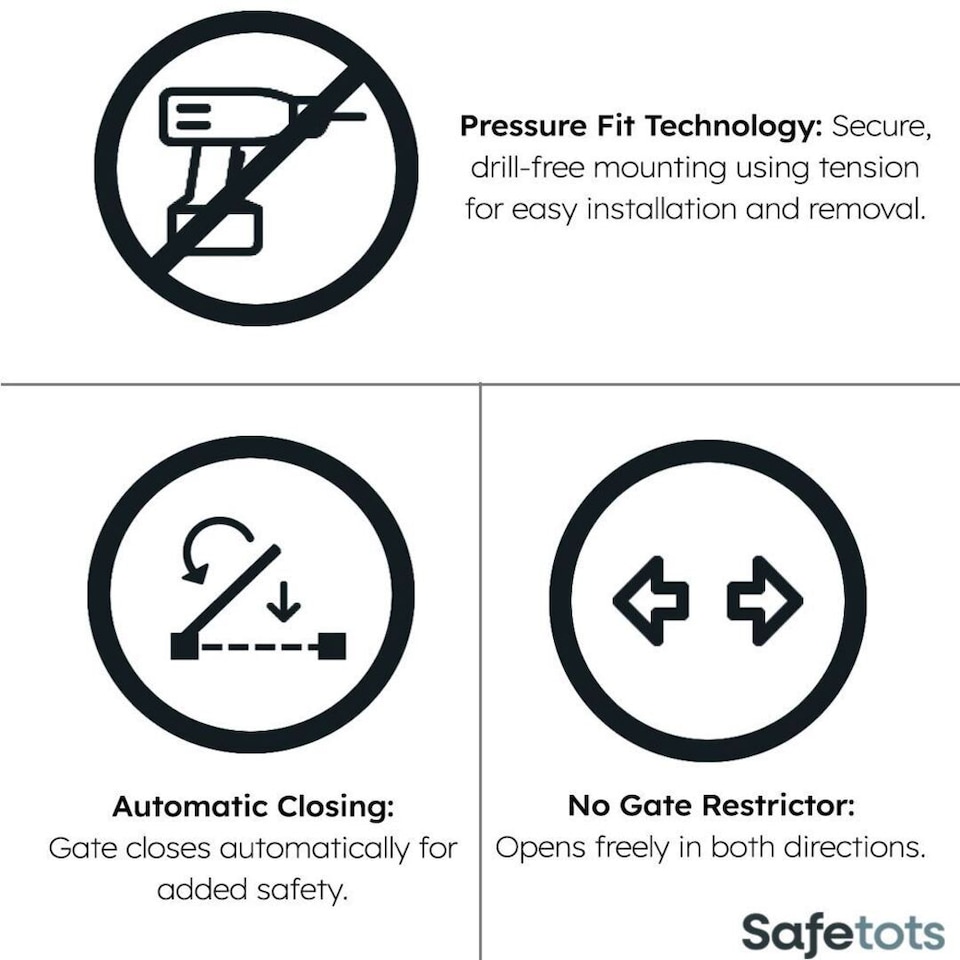 image 1 of Safetots Curved Top Safety Gate, 179cm - 188cm, Matt Grey, Pressure Fit Stair Gate, Baby Gate for Doors Hallways and Spaces, Safety Barrier, Easy Installation