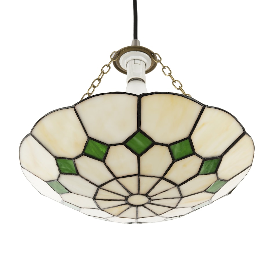 image 1 of Classic Amber Stained Glass Tiffany Pendant Lighting Shade with Green Diamonds | Green