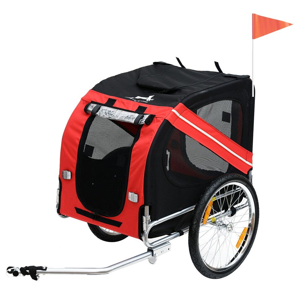 image 1 of PawHut Pet Bicycle Trailer Dog Cat Bike Carrier Water Resistant Red Outdoor