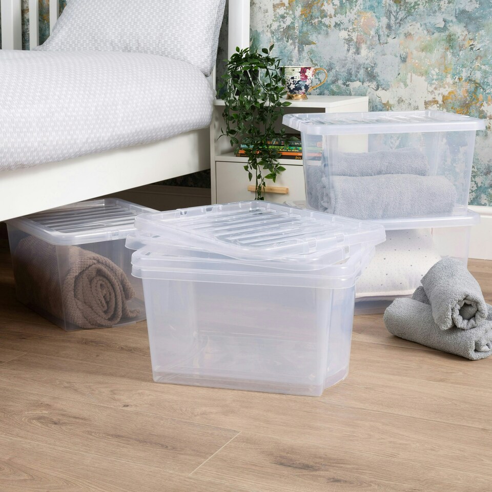 image 1 of Wham Crystal 5 x 28L Stackable Plastic Storage Boxes with Lids Black