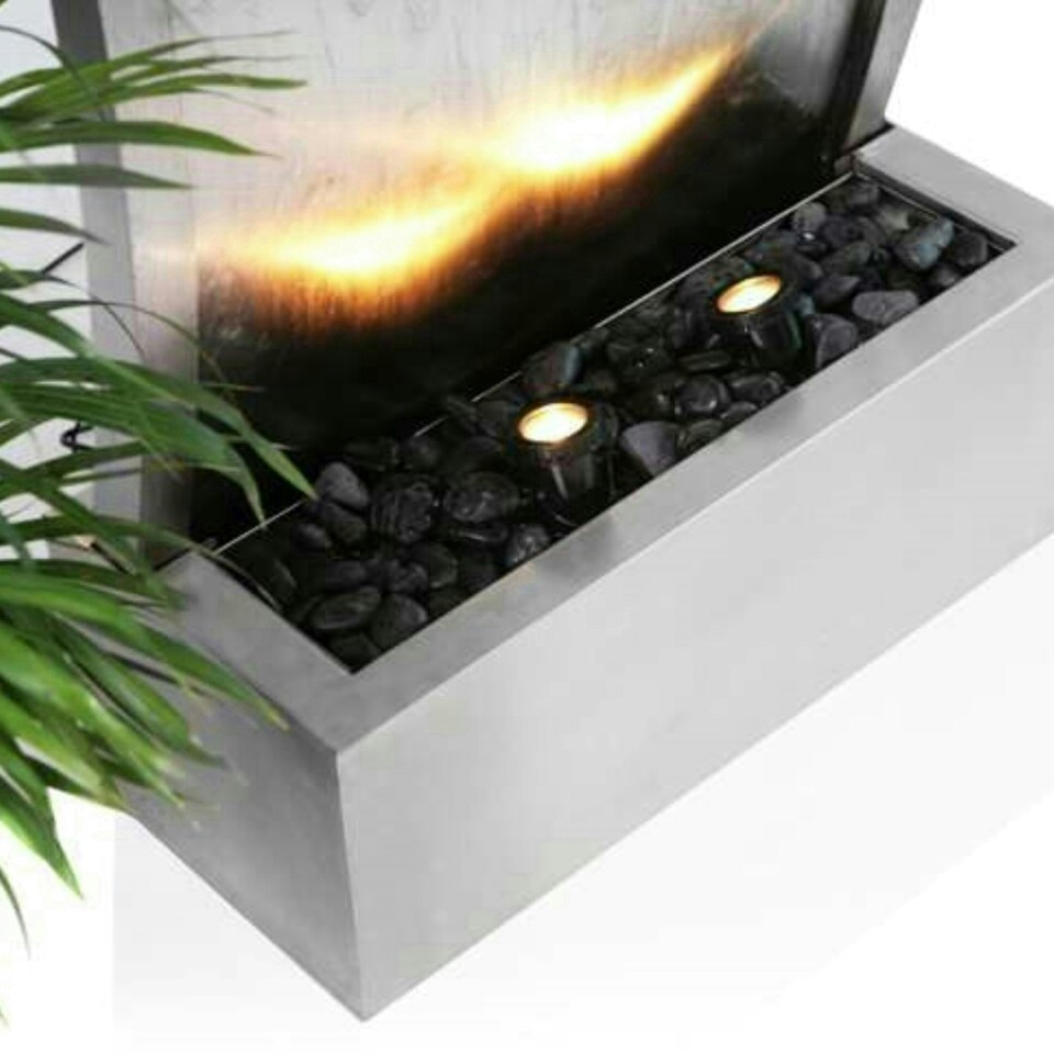 image 1 of Primrose Curved Silver Stainless Steel Water Feature Wall Cascade 183cm
