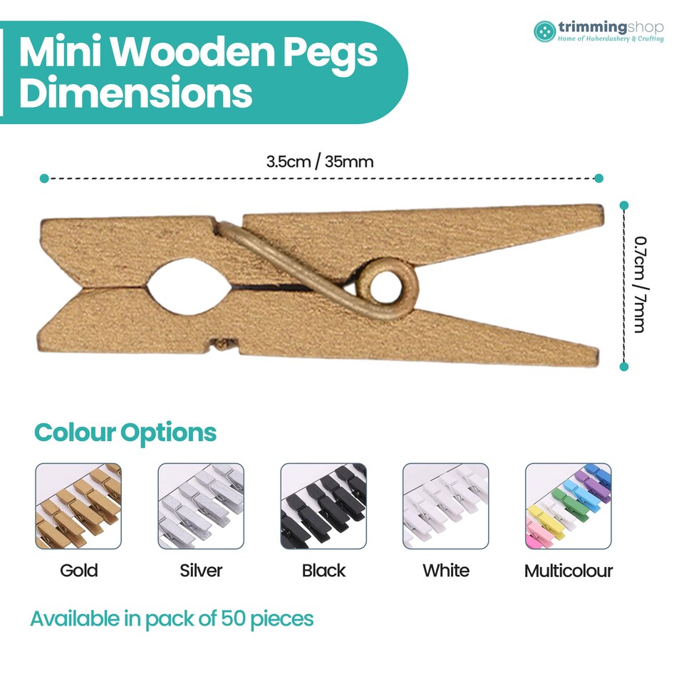 image 1 of 3.5cm Tiny Pegs, Mini Wooden Peg Silver Craft Pegs - 50pcs