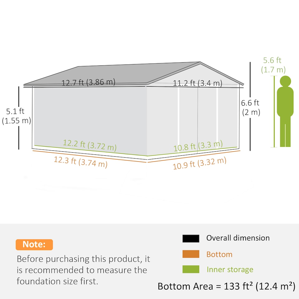 image 1 of Outsunny 13 x 11ft Metal Garden Shed, Outdoor Storage Tool House with Ventilation Slots, Foundation Kit and Lockable Double Doors, Light Grey