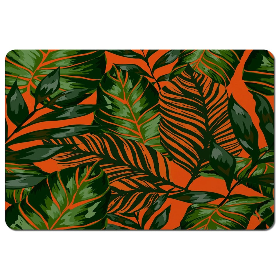 image 1 of Green Tropical Leaves on Orange (Placemat)