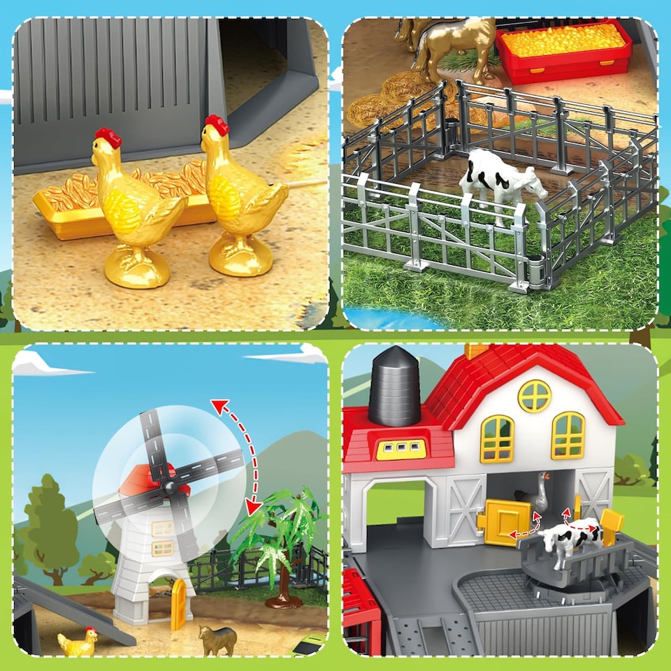 image 1 of 39PCS DIY Farm Animal Playset with Tractor Vehicles, Barn, Fences & Large Play Mat – Educational Farm Toy for Kids Ages 3+