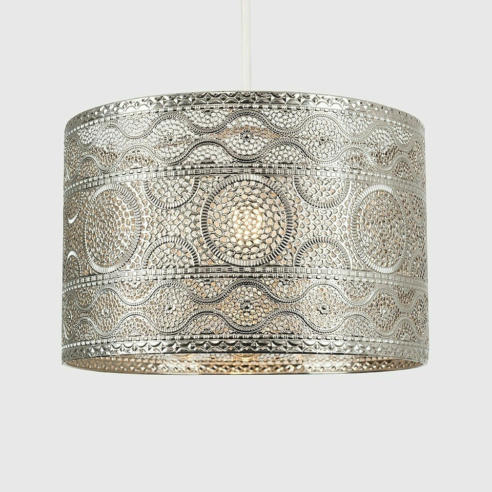 image 1 of ValueLights Moroccan Style Drum Silver Pendant Ceiling Light
