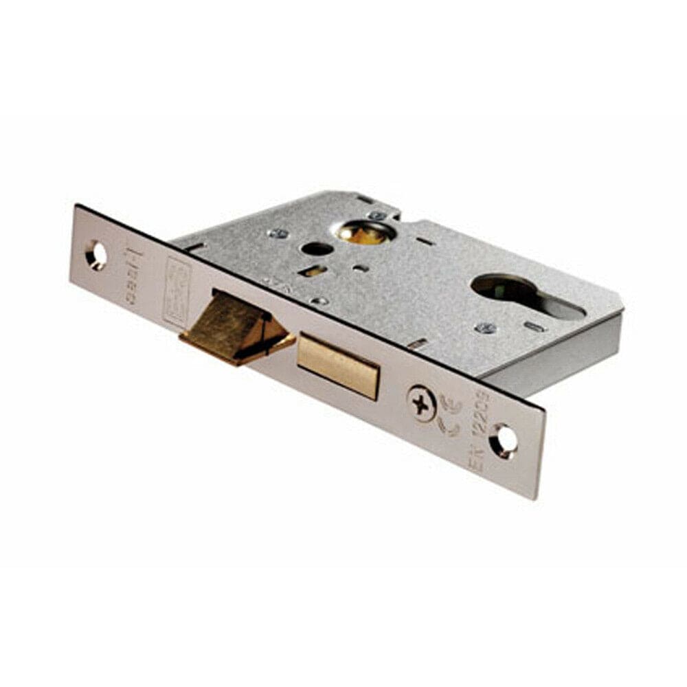 Loops 76mm Contract Euro Profile Sashlock Square Forend Nickel Plated Door Latch in Metallics