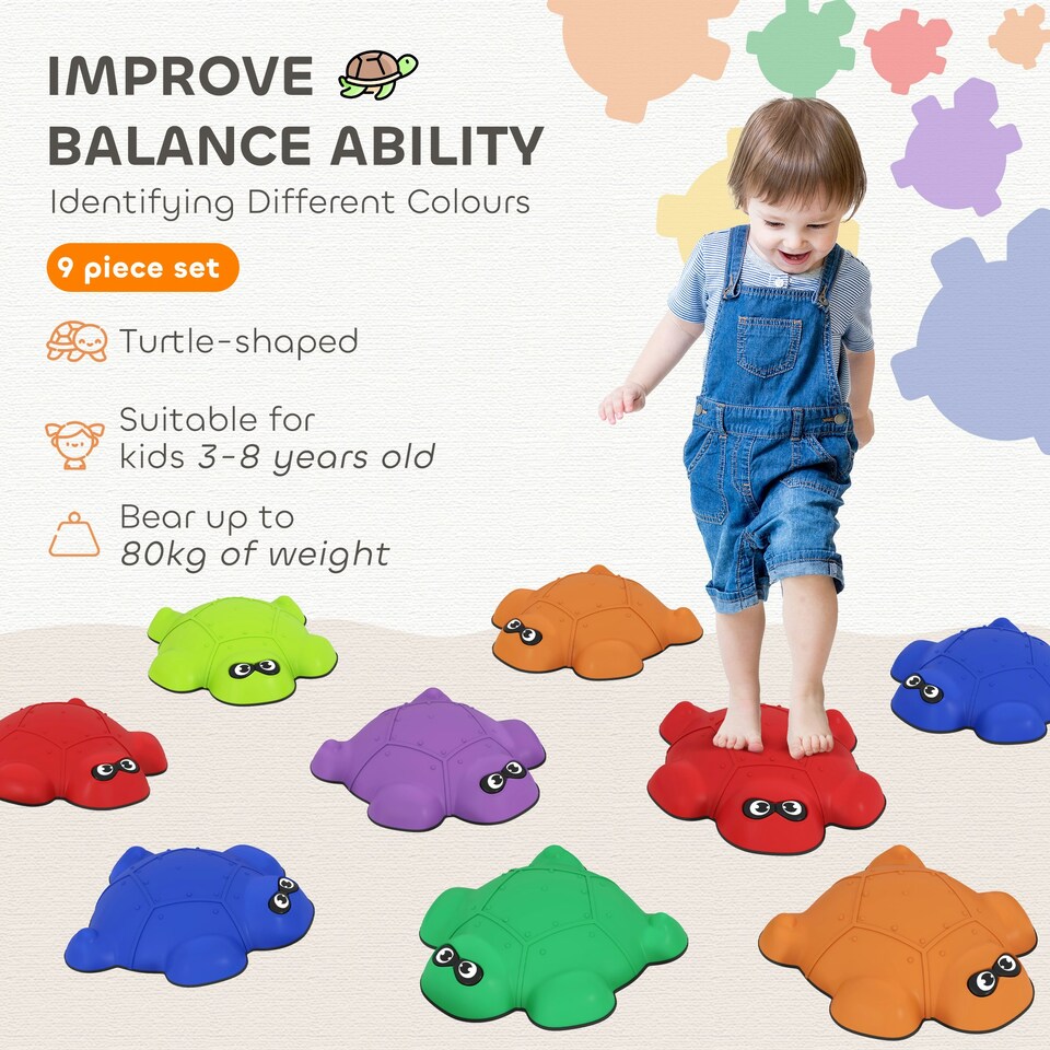 image 1 of AIYAPLAY 9-Piece Kids Stepping Stones, Turtle-Shaped Stackable River Stone
