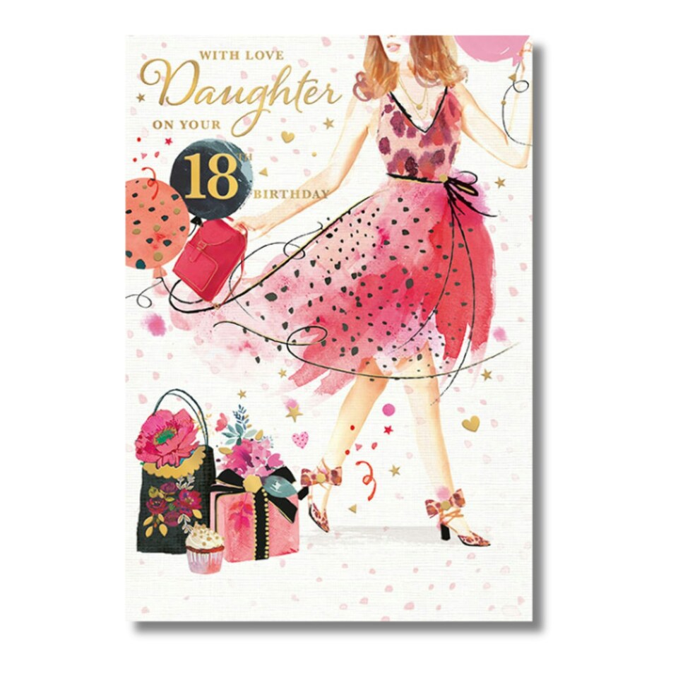 Words 'n' Wishes Daughter's 18th Birthday Card, Pink Floral Design, Gold Foil Finish