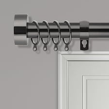 Extendable Curtain Pole Flat Curtain Rail Pole Set Includes Rings, Finials, Brackets & Fittings - Black Nickel - 440cm to 218 cm (15" to 86")